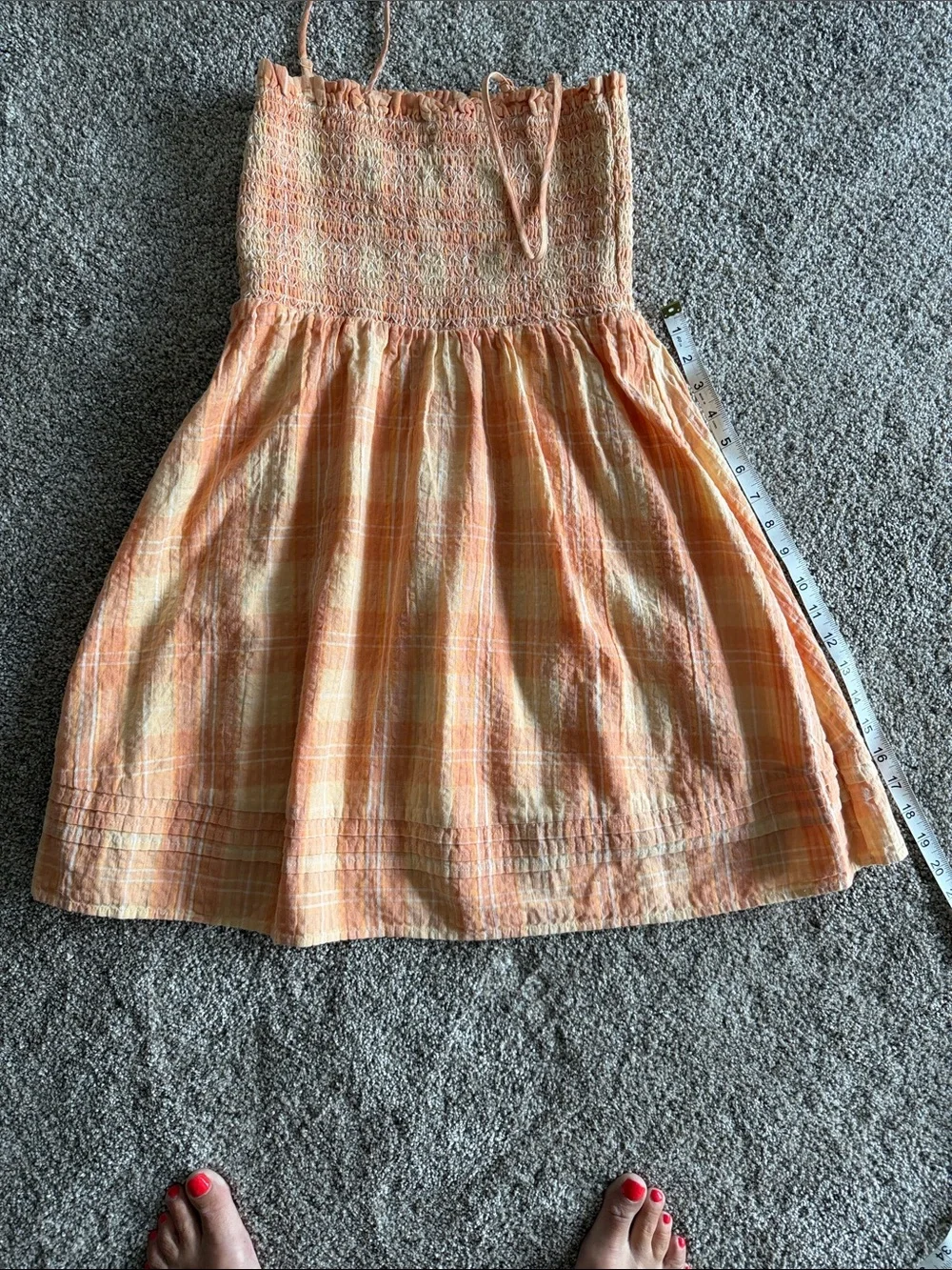 American Eagle Outfitters Cream and Orange Strapless Plaid Sundress